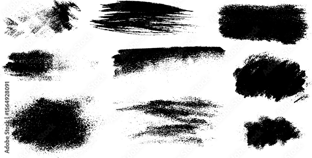 Poster collection of black pastel smudge marks and chalk textures for artistic design projects