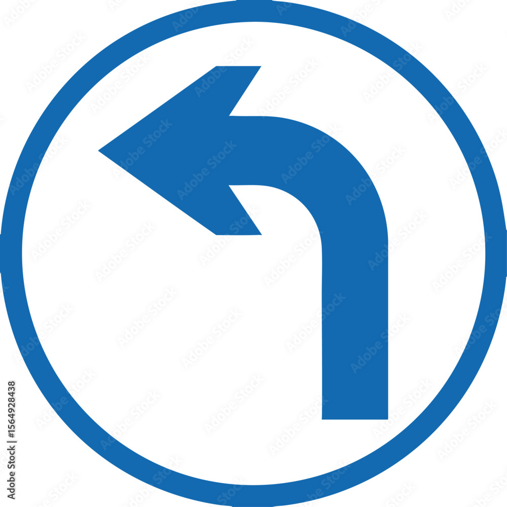 Poster blue left turn arrow in circle vector graphic: a clear and concise directional symbol for navigation