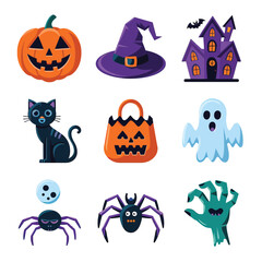 Obraz premium 2d vector illustration Halloween t shirt icon design items ghost character Candles in carved pumpkin 