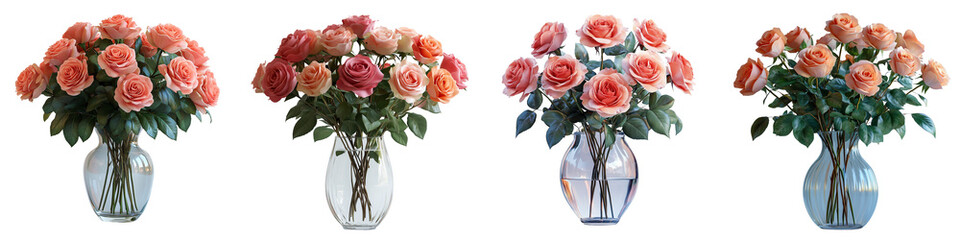 Bouquet of roses in a vase in PNG format on a transparent background
