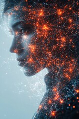 A futuristic synergy of a businessman with digital and technological complexity