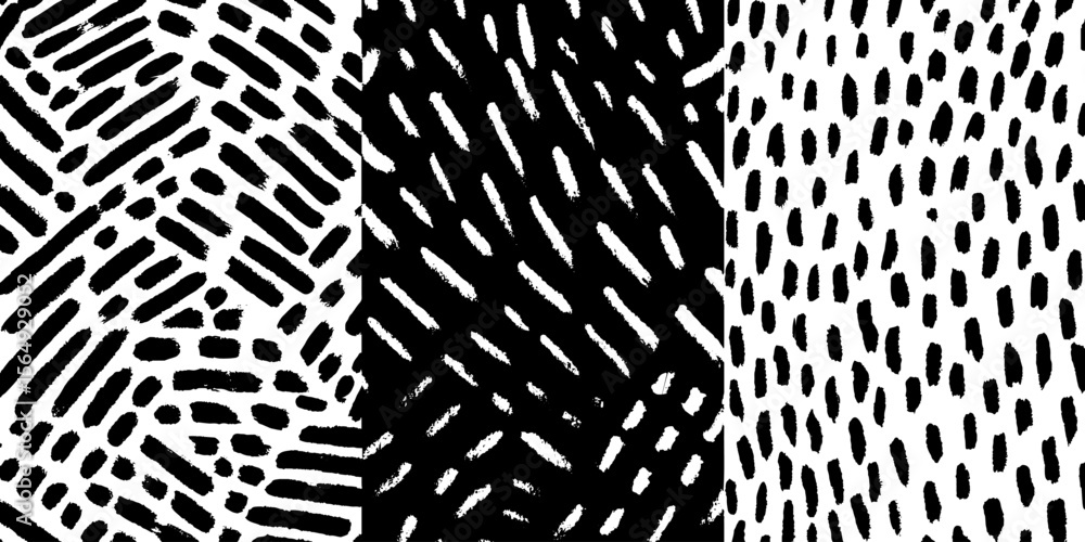 Poster modern abstract brush pattern tiles in black and white for creative design