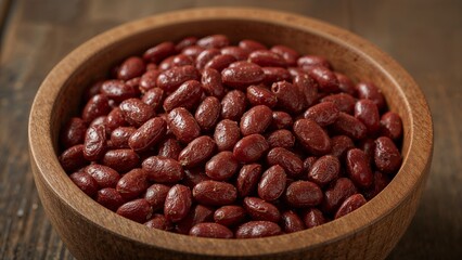 Fototapeta premium Vibrant red kidney beans in rustic wooden bowl