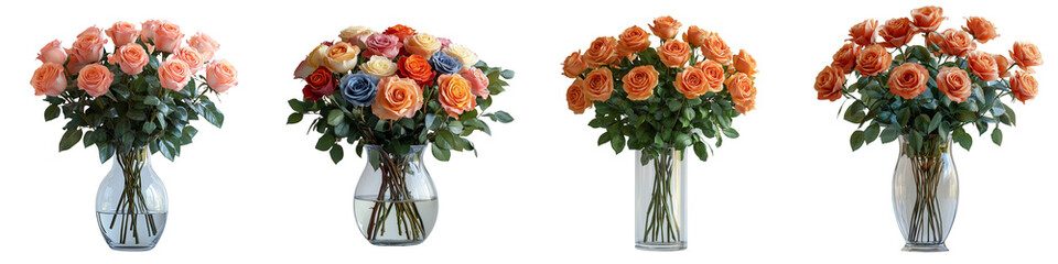Bouquet of roses in a vase in PNG format on a transparent background