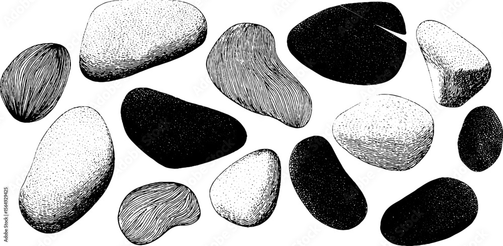 Aufkleber organic abstract composition with stone and pebble outlines for art and design projects