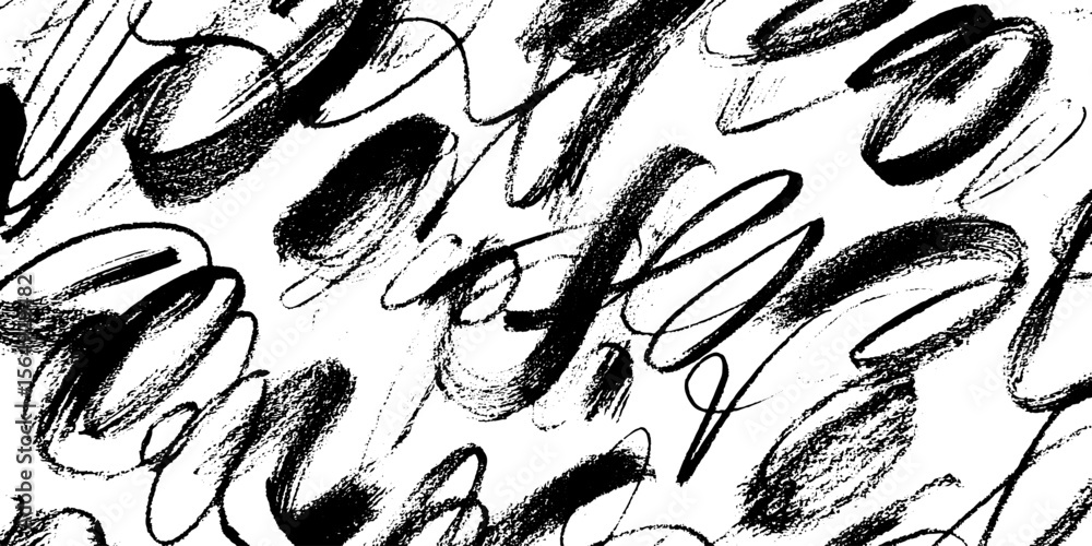 Poster abstract textural black brush scribbles for modern calligraphy and design