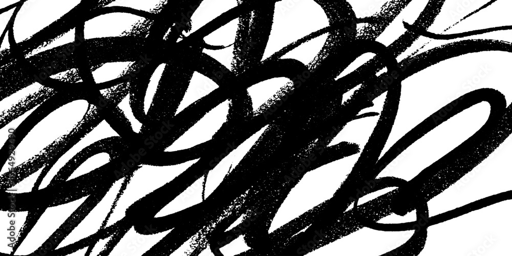 Poster abstract expressionist black brush scribbles on white background for artistic design