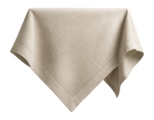 A simple beige linen tablecloth with a hemstitch border, suitable for a minimalist-style brunch in a city apartment.