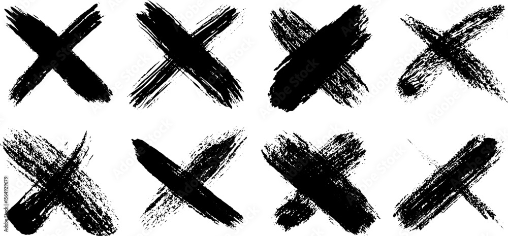 Poster handcrafted inked cross and slash marks collection for artistic design and decoration