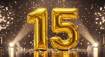 Number fifteen balloon on festive background