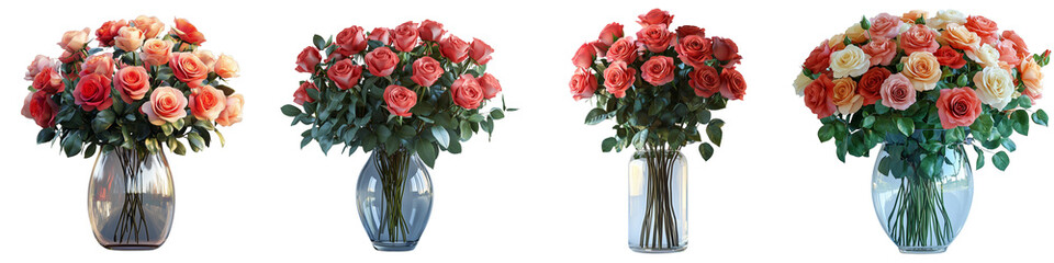 Bouquet of roses in a vase in PNG format on a transparent background