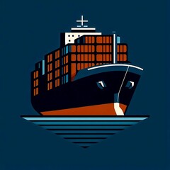 Linear Maritime Cargo Ship Icon