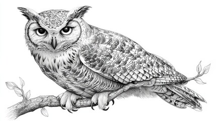 Fototapeta premium Detailed illustration of a great horned owl.