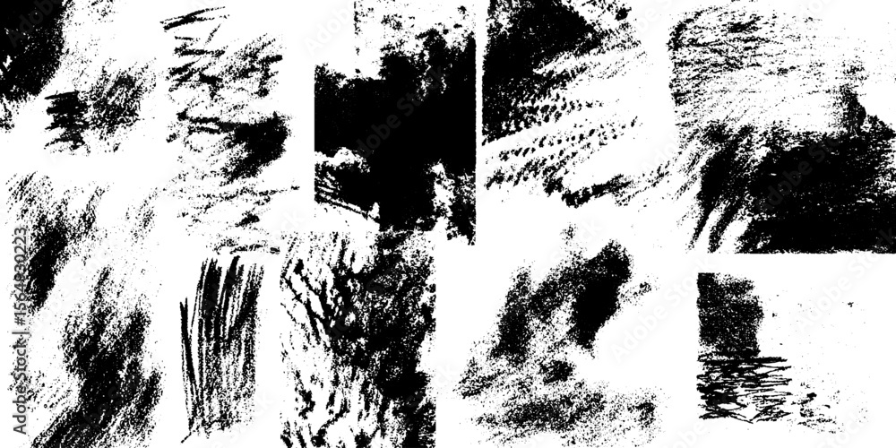 Poster Artistic charcoal sketch collection featuring rough pencil texture elements for creative design