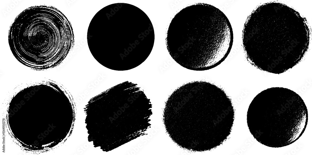 Poster Set of artistic ink brush circles and round shapes for creative design projects