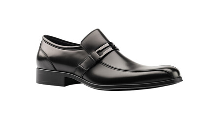 Sleek black leather formal shoe showcased isolated on transparent background  radiates style and elegance.