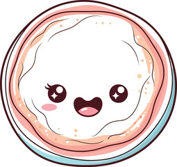A cute cartoon pancake with a smiling face on a white isolated background