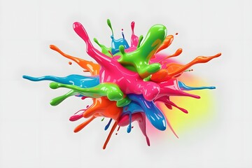 Vibrant 3D Abstract Image of Colorful Paint Splashes