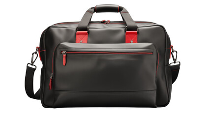 Stylish black business bag with red accents ideal for travel and professional use, photographed isolated on transparent background
