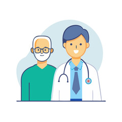 Fototapeta premium Smiling doctor with elderly patient illustration