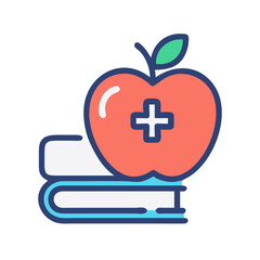 Fototapeta premium Apple with medical cross and book icon for health education