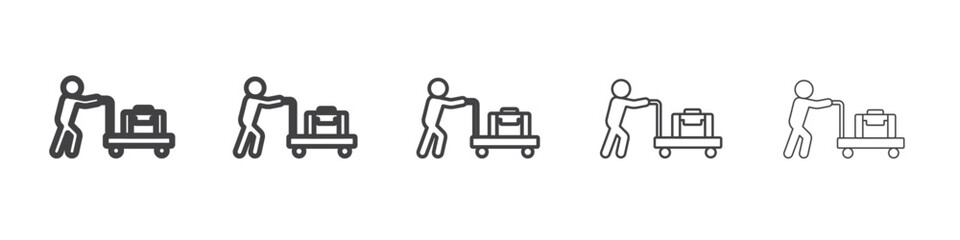Bellboy with luggage cart icon Line graphics illustration symbol