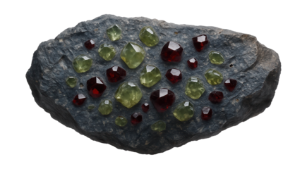 Kimberlite with a porphyritic texture, containing olivine and garnet crystals in a fine-grained matrix