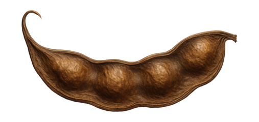Camel thorn seed pod, curved and woody with a rough, brown surface