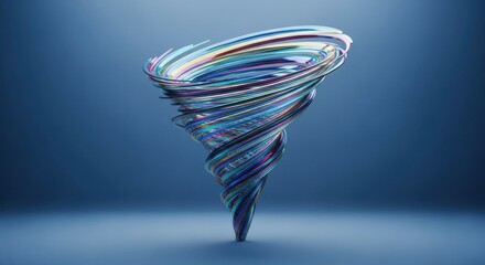 Abstract Pixelated Tornado Swirling In Vibrant Colors On Dark Blue Background
