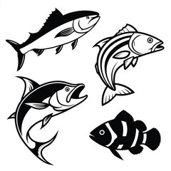 Black and White Vector Fish icons