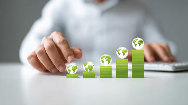 Green business growth environmental esg strategies corporate office professional setting data visualization concept for sustainable success