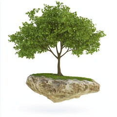 A single tree growing from a floating rock Vector illustration. isolated on white background, detailed, high resolution, professional photograph - generated AI
