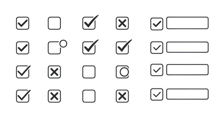 Checkboxes With Checkmarks and Crosses Representing Choices Against a White Background for Regulation and Examination