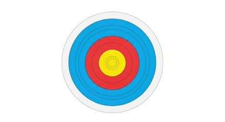 Circular Target With Concentric Color Rings On White Background For Archery