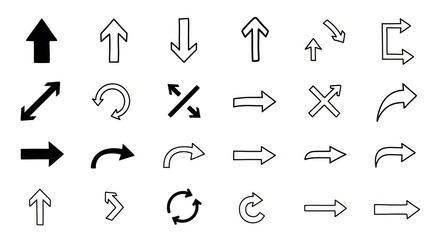 Collection Of Various Arrow Symbols In Black And White Illustrating Direction Movement And Navigation Concepts