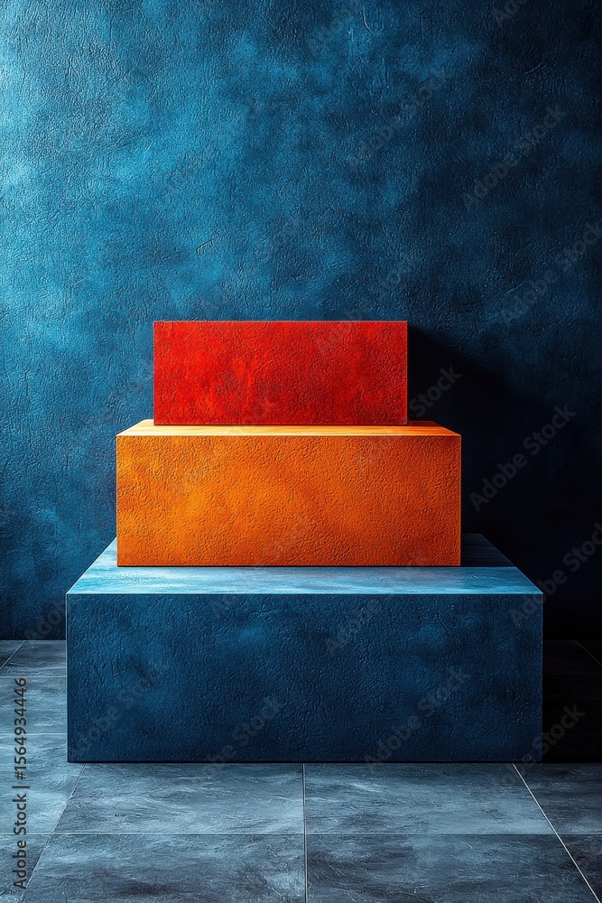 Poster stacked marble cubes in contrasting colors, focusing on texture and design