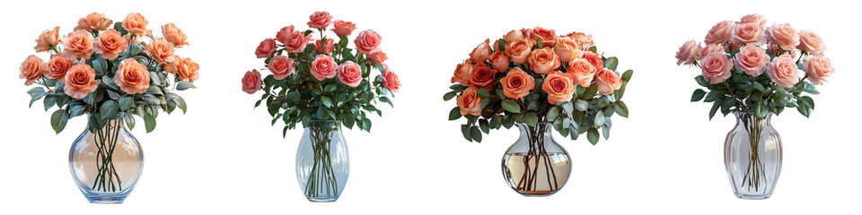 Fresh roses in a crystal vase on a transparent background 3D PNG