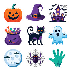 Obraz premium 2d vector illustration Halloween t shirt icon design items ghost character Candles in carved pumpkin 