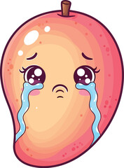 Cartoon mango with large eyes crying on a white isolated background art