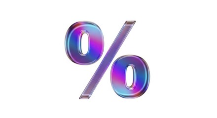 Iridescent Metallic Percentage Symbol Isolated On White Background Representing Finance and Discount Concepts