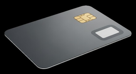 Isolated Grey Credit Card With Gold Chip Against Black Background