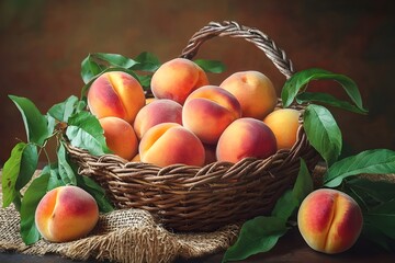 Juicy summer peaches and nectarines in a flat lay composition. Peach background. Healthy food and seasonal fruit. Freshly harvested ripe nectarines and peaches. Summer fruit. Diet. Vegetarian. Fresh