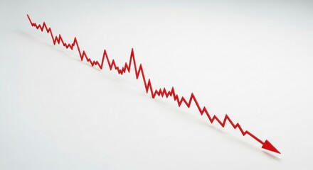 Red Arrow Pointing Downwards on White Background Depicting Financial Loss or Economic Recession