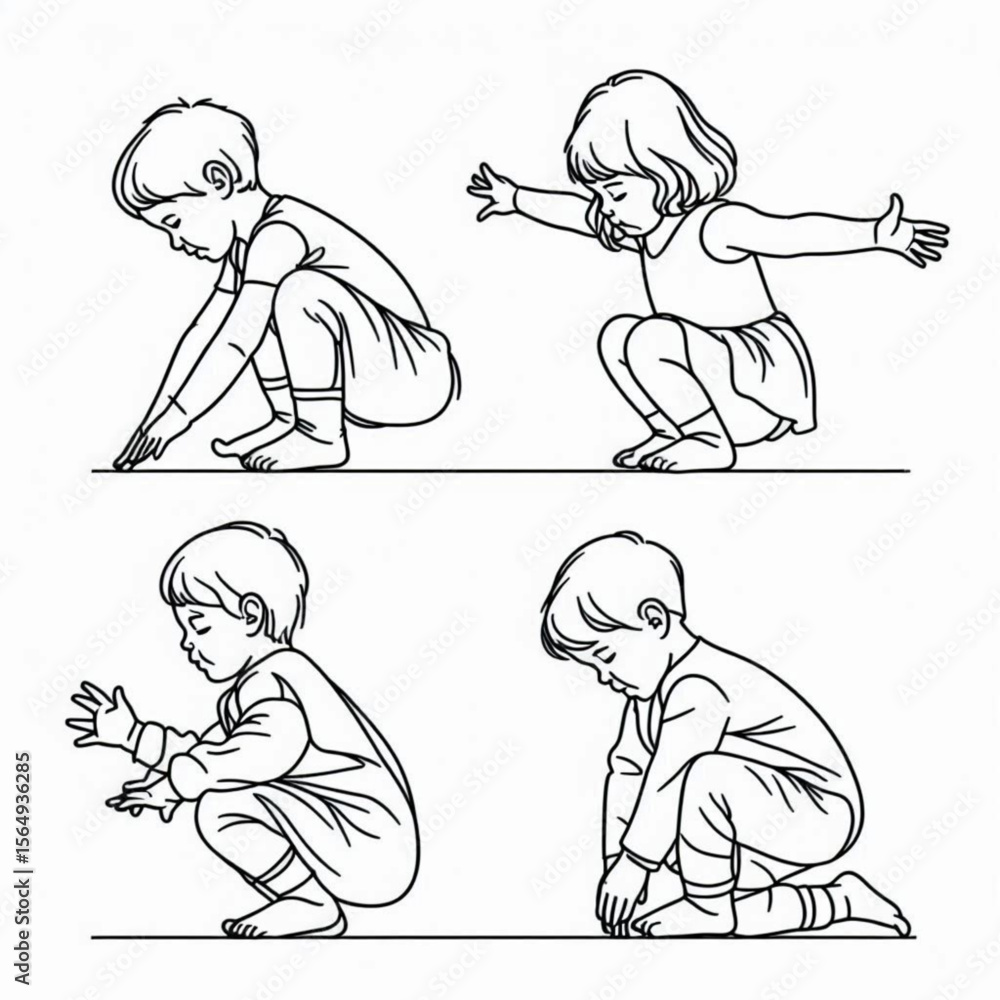 Poster children practicing different exercise poses in vector style