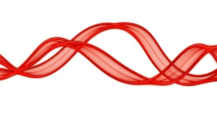 Red Ribbon Weaving Across White Background Presenting Flowing Curves and Delicate Details