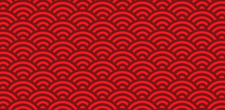 Japanese style wave pattern, Red, Black and White Fish Scales, Chinese and Japanese Style, Vector, Illustration