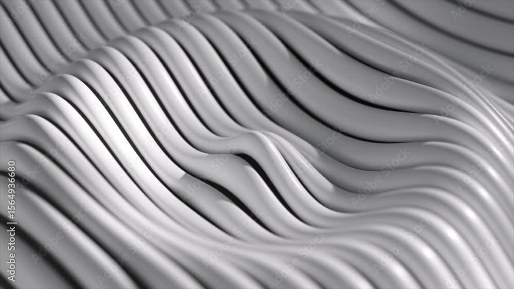 Poster white wavy lines generating smooth, elegant curves forming dynamic pattern through organic undulatio