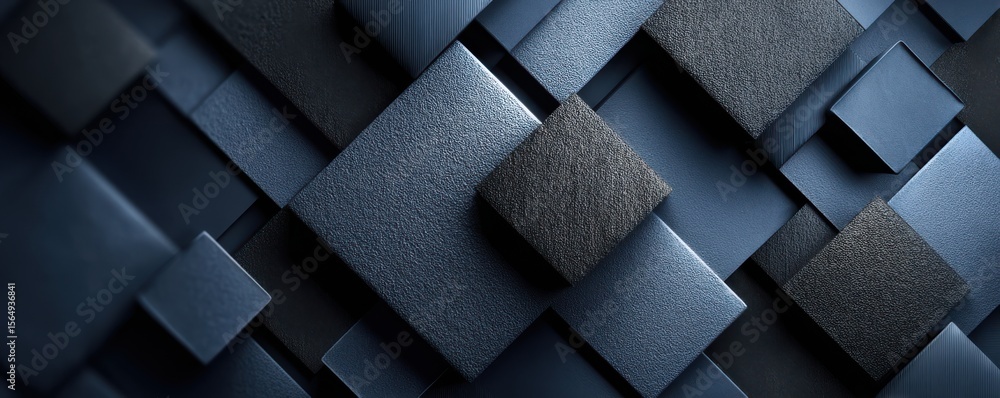 Poster abstract dark blue patterned background with glowing square elements