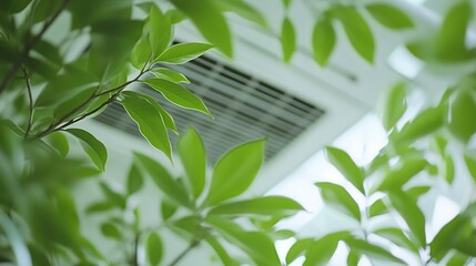 Lush greenery surrounding a ceiling-mounted air conditioner