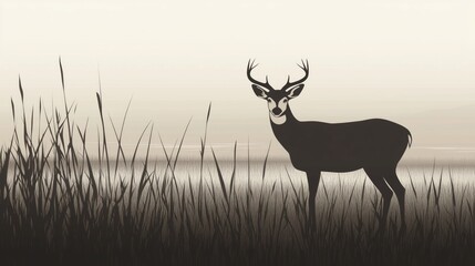 A line-art deer standing in a misty field highly detailed with sharp focus generated AI